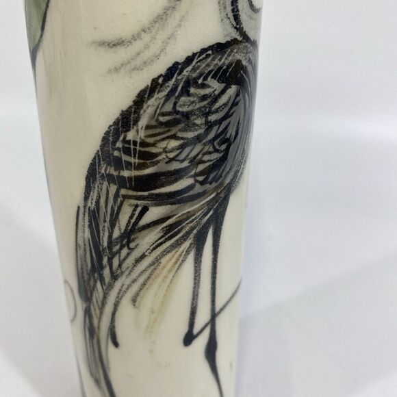 Nancy Salamon Clay Born Pottery Whimsical Art Pottery vase Hand Painted Crane - Picture 11 of 15